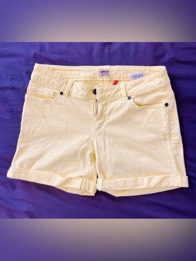 ONLY Yellow Cuffed Denim Shorts